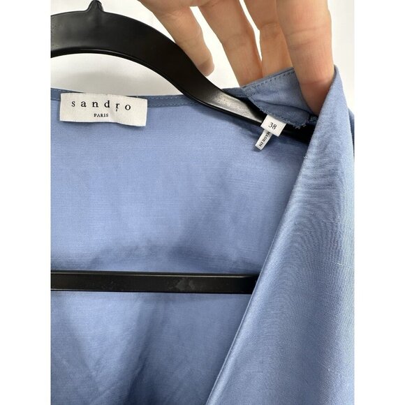 SANDRO Paty Wrap Effect Shantung Satin Midi Dress Women’s 6 Read - Picture 3 of 13